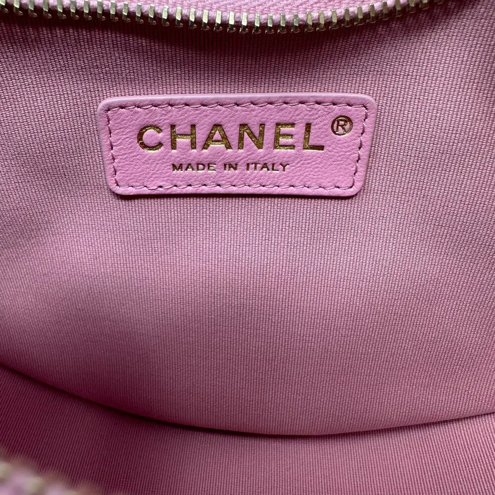 Chanel Clutch with Chain Lambskin Shiny Light Gold Metal Pink Women's One Size